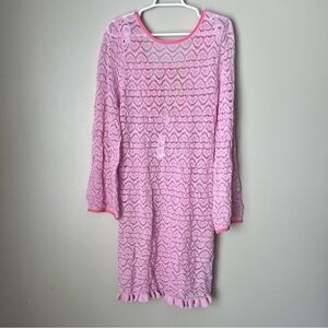 J.Crew Women’s Pink Heart Knitted Sheer Scoop Back Coverup Dress Size XXL